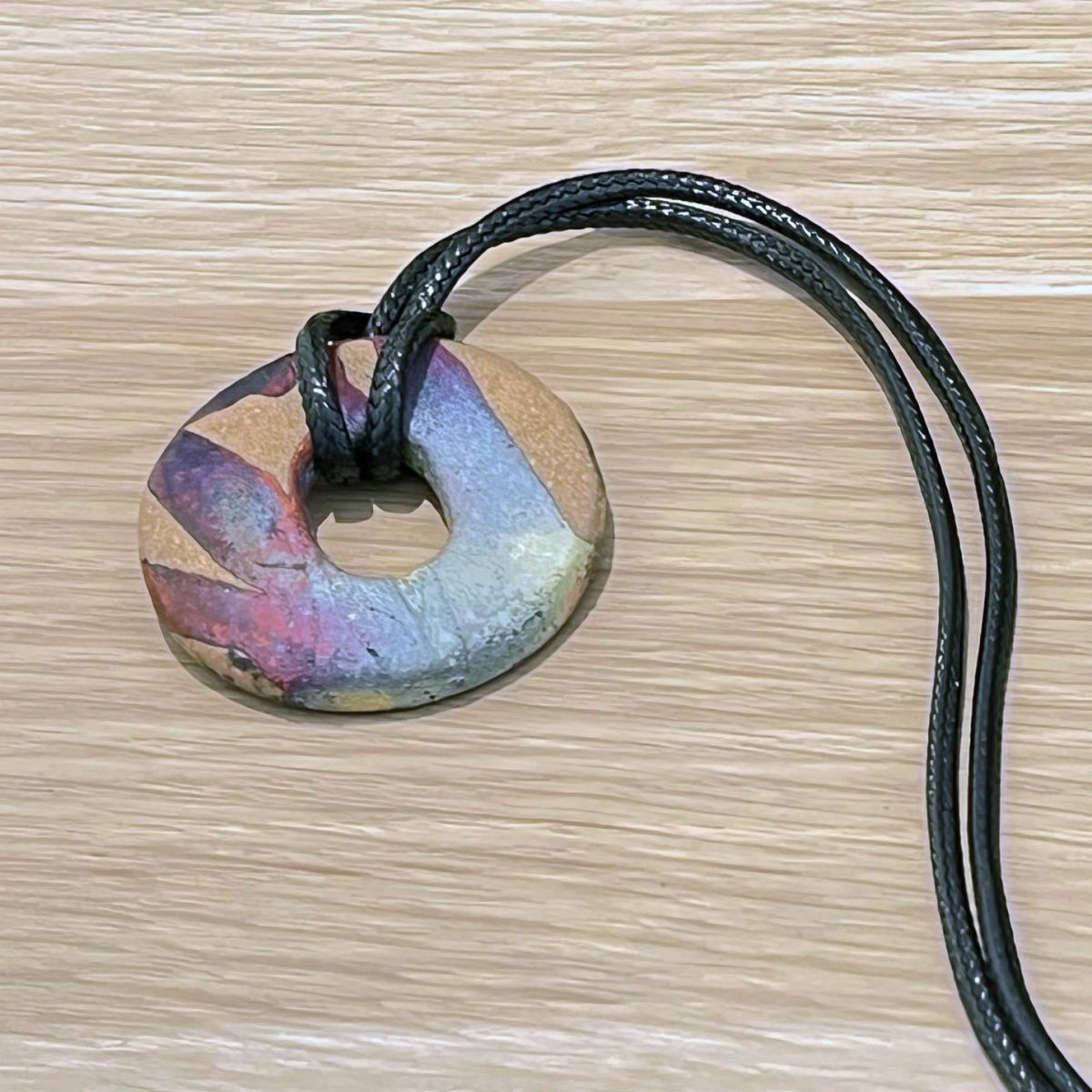 Kubi M019 Ring Circle Raku Pendant Necklace - Handmade gift for her - RAAQUU