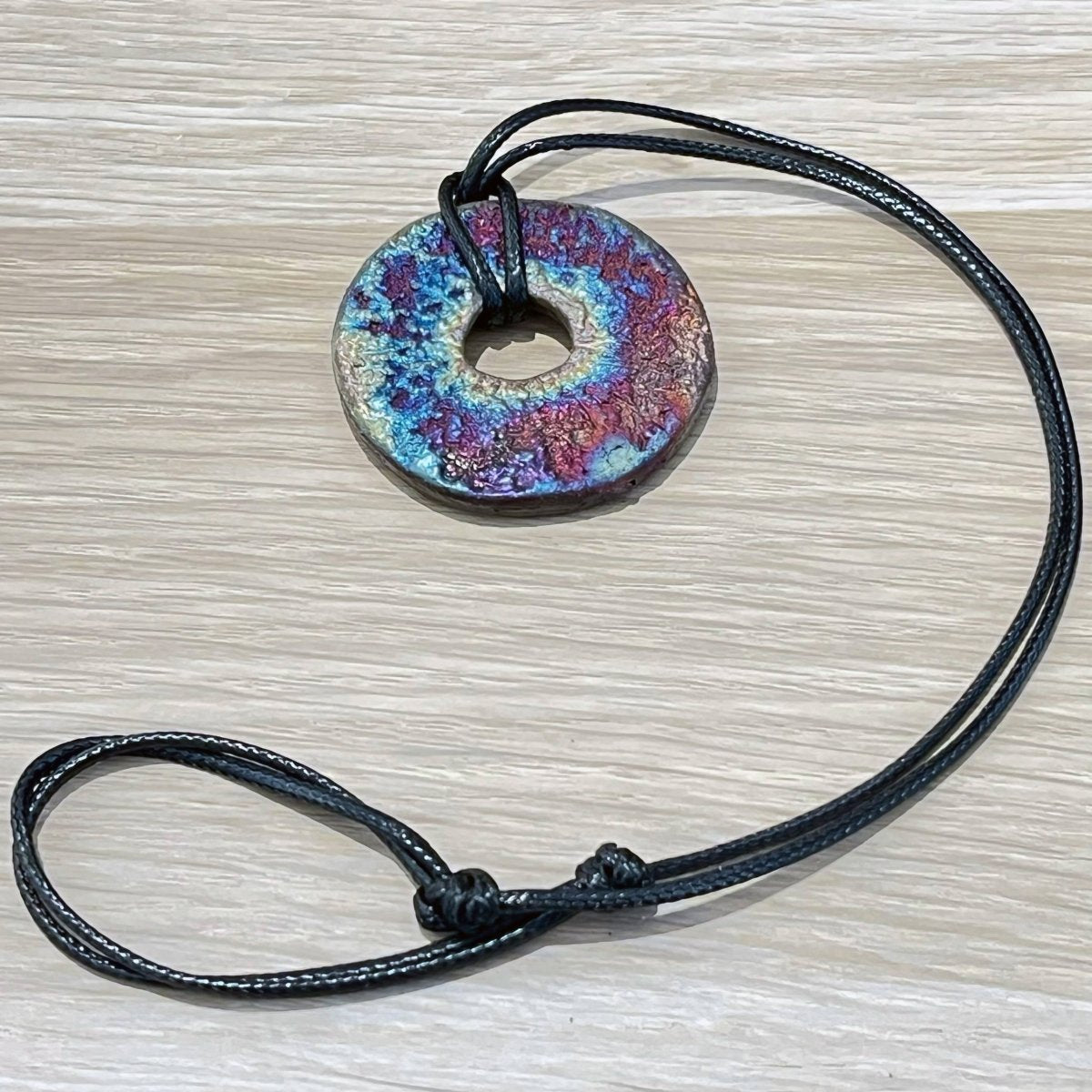 Kubi M019 Ring Circle Raku Pendant Necklace - Handmade gift for her - RAAQUU