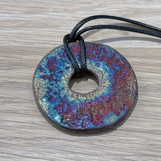 Kubi M019 Ring Circle Raku Pendant Necklace - Handmade gift for her - RAAQUU