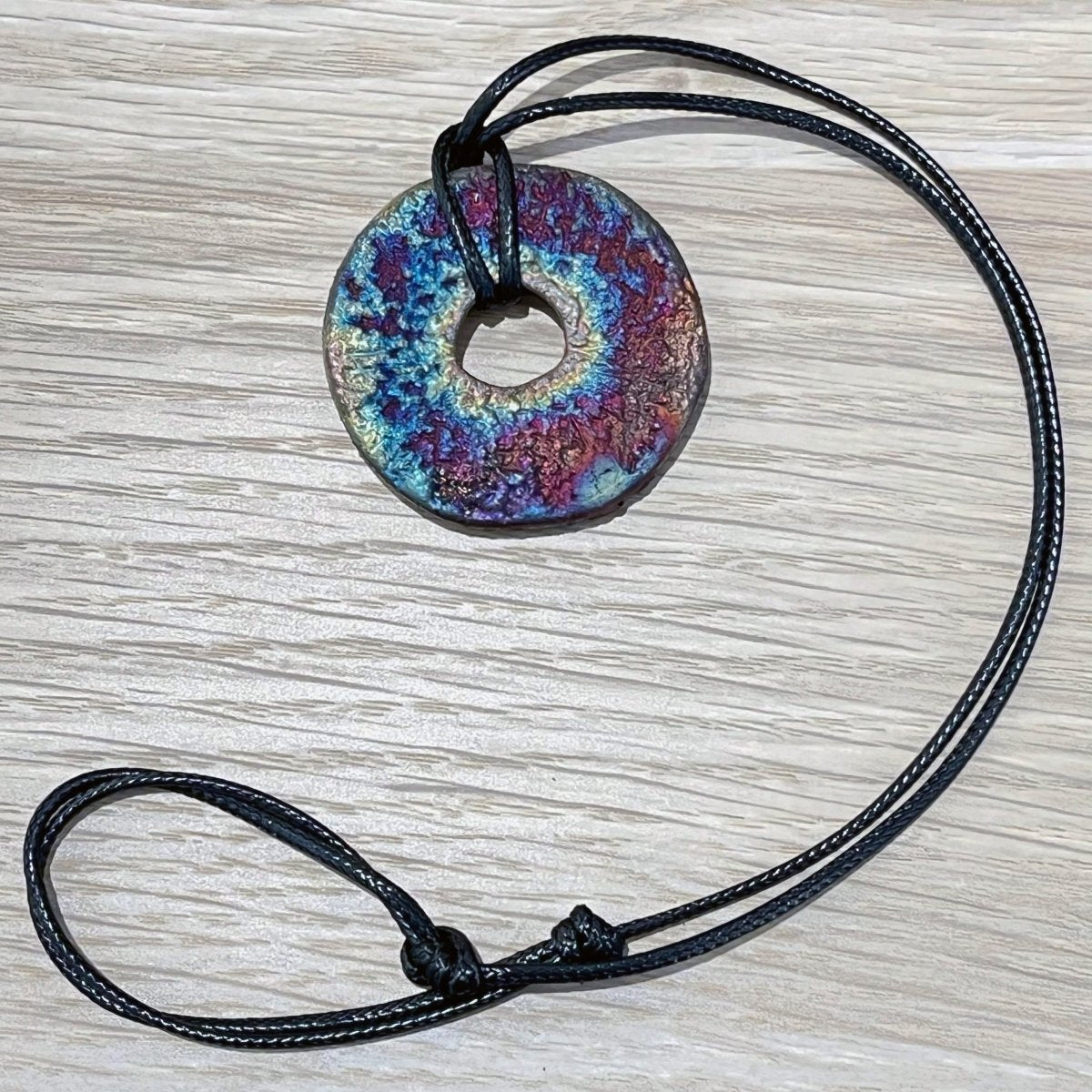 Kubi M019 Ring Circle Raku Pendant Necklace - Handmade gift for her - RAAQUU
