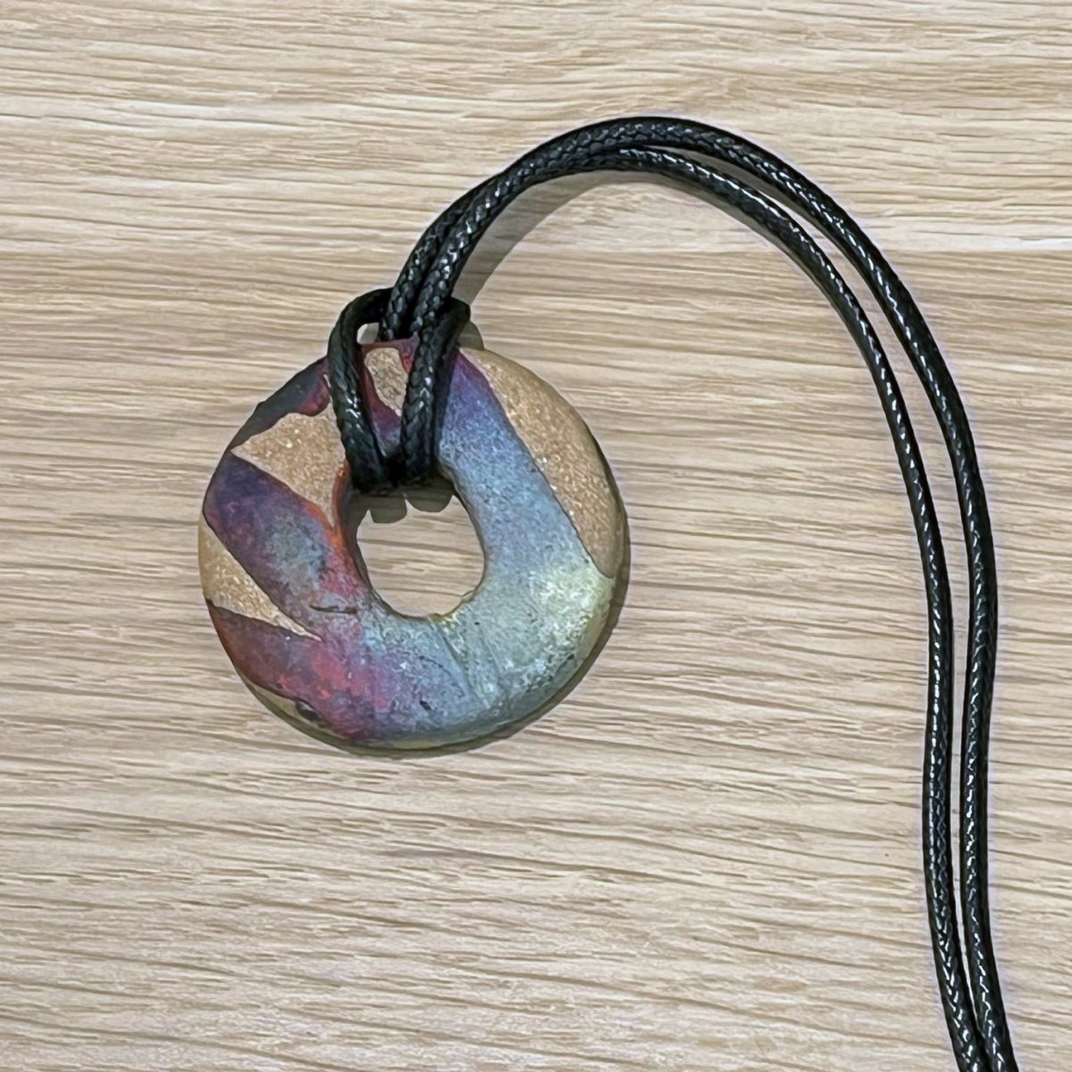 Kubi M019 Ring Circle Raku Pendant Necklace - Handmade gift for her - RAAQUU