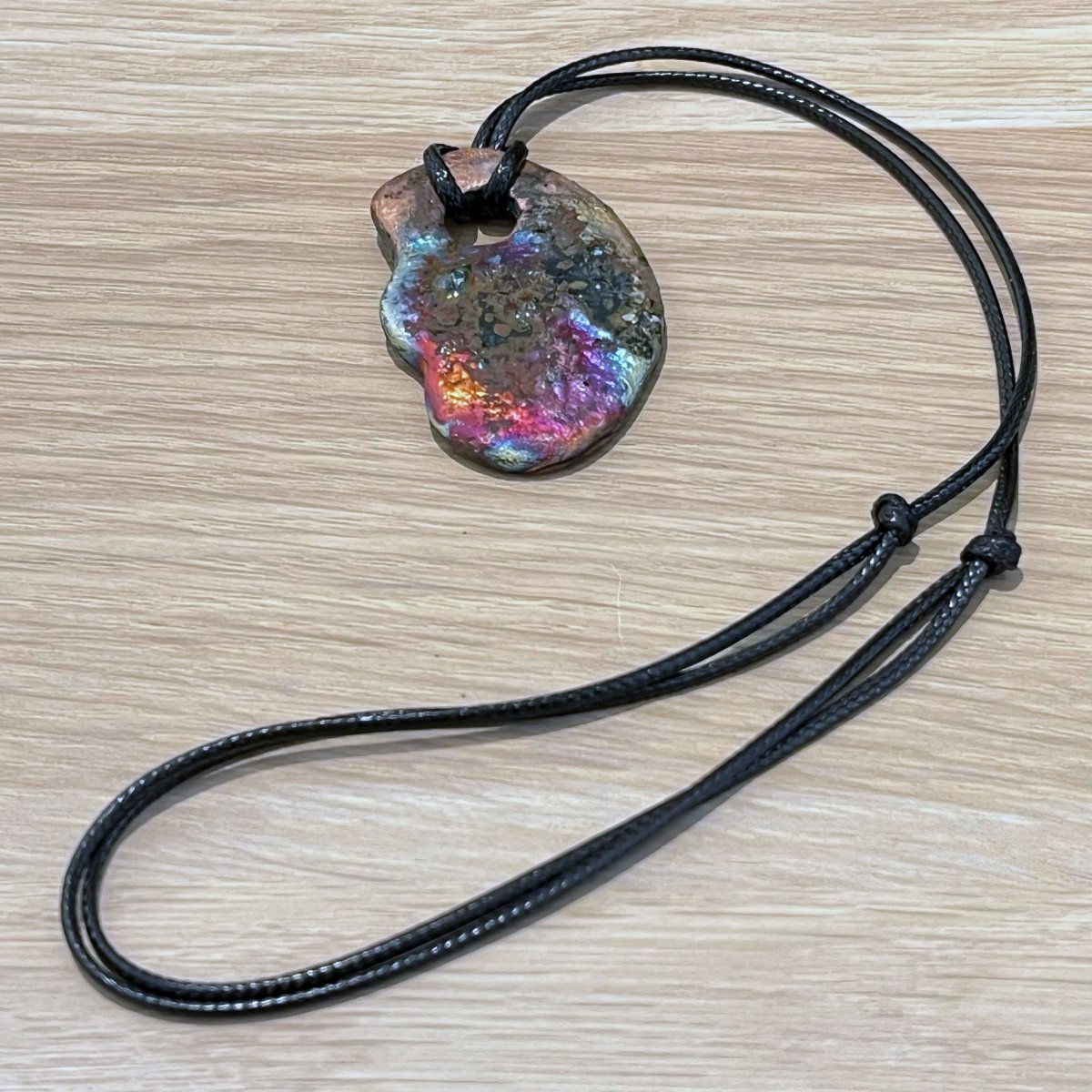 Kubi M020 Organic Oval Raku Pendant Necklace - Handmade gift for her - RAAQUU