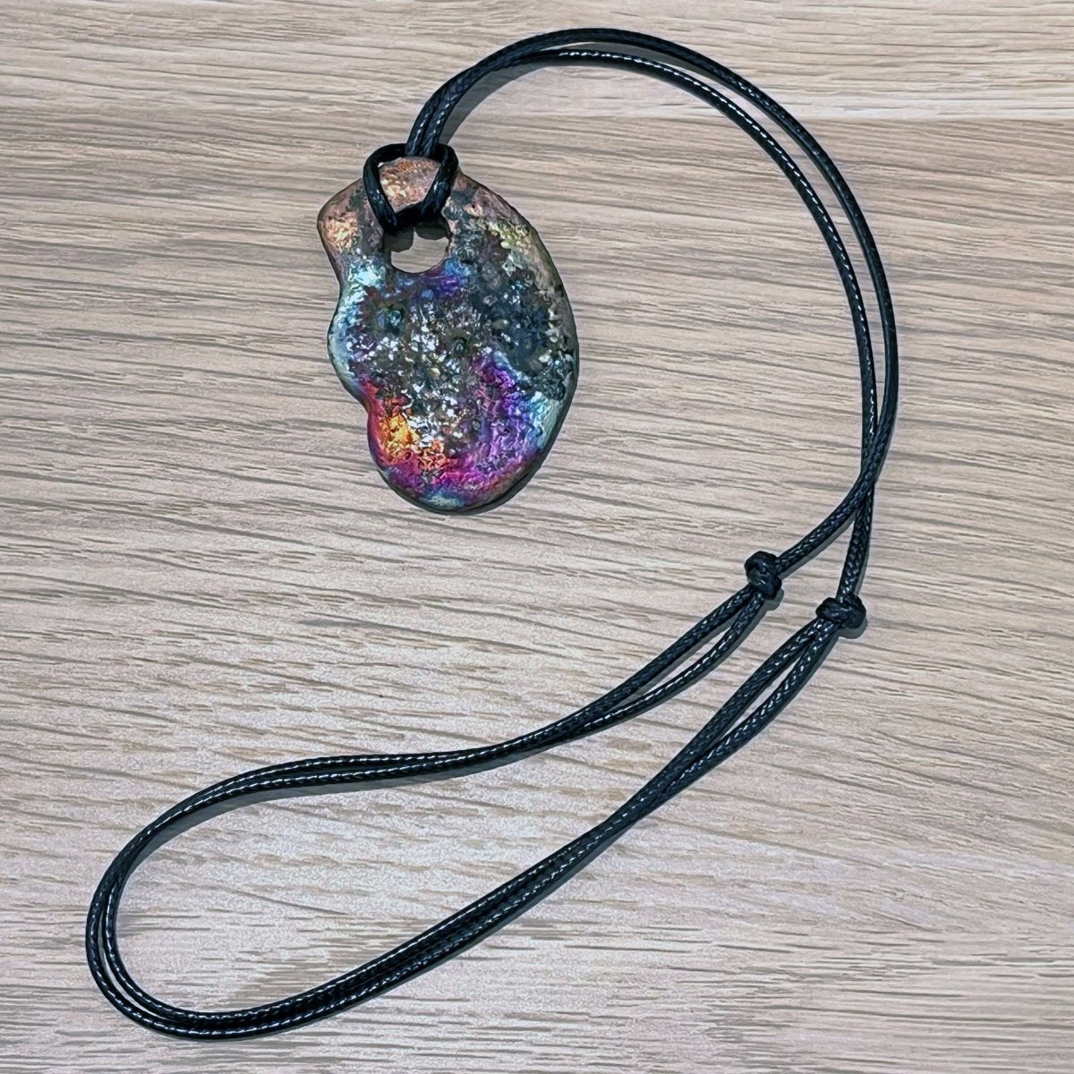 Kubi M020 Organic Oval Raku Pendant Necklace - Handmade gift for her - RAAQUU