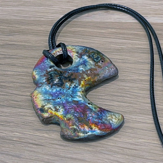 Kubi M021 Organic Oval Raku Pendant Necklace - Handmade gift for her - RAAQUU
