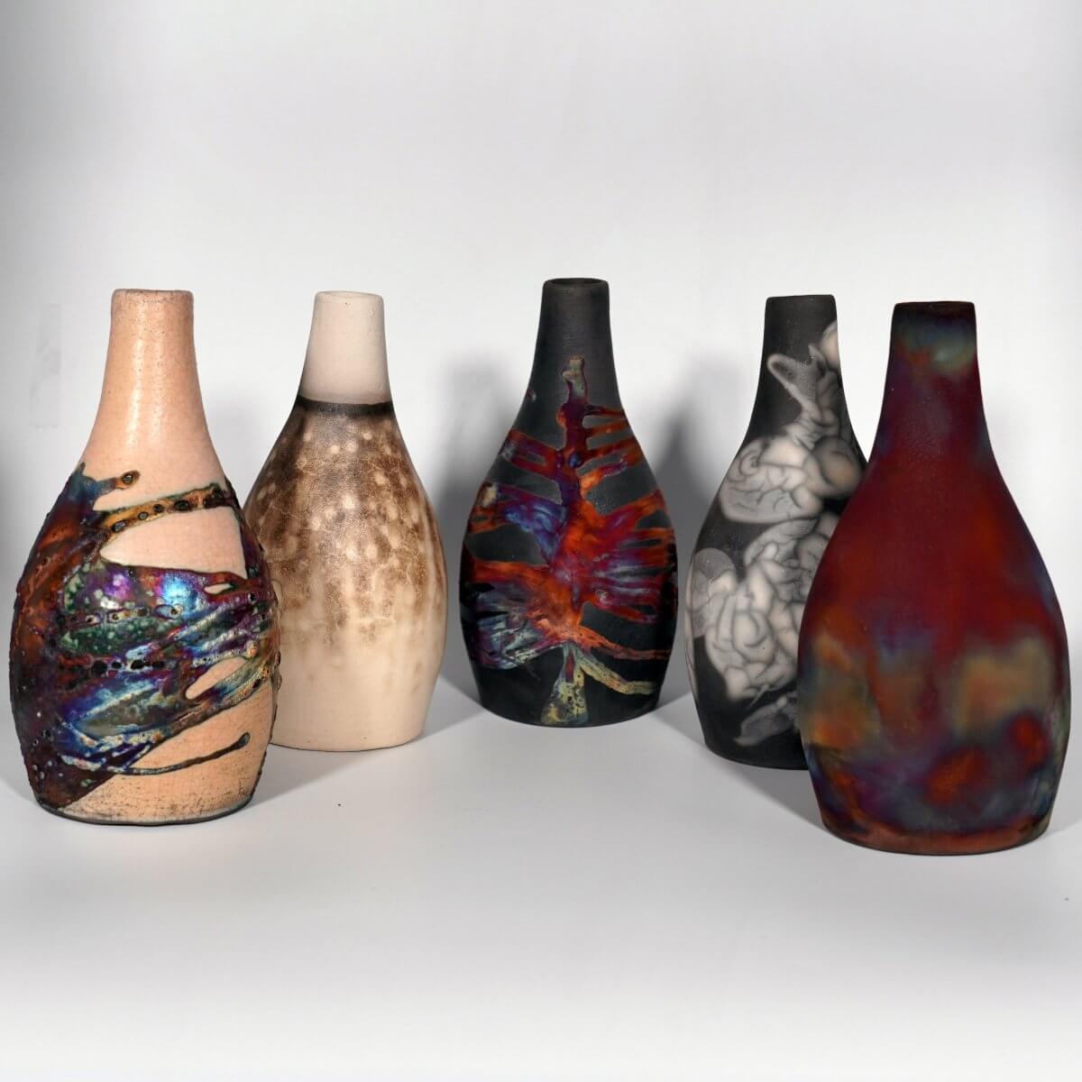 Natsu Ceramic Raku Pottery Vase Unique Handmade ceramic pottery raku vases, urns, and home decor, sculptures, wall decor, gifts by Adil Ghani
