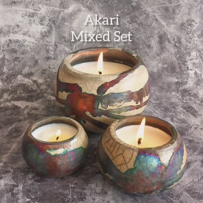 Akari Raku Pottery Refillable Set of 3 Medium Scented Soy Wax Candles