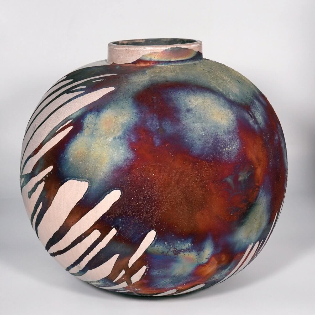RAAQUU Large 13" Globe XL Vase PRE-ORDER Raku Ceramic Pottery Unique Handmade ceramic pottery raku vases, urns, and home decor, sculptures, wall decor, gifts by Adil Ghani
