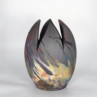 RAAQUU Large Flower Ceramic Vase Carbon Copper S/N0000172 11" Raku Pottery Unique Handmade ceramic pottery raku vases, urns, and home decor, sculptures, wall decor, gifts by Adil Ghani