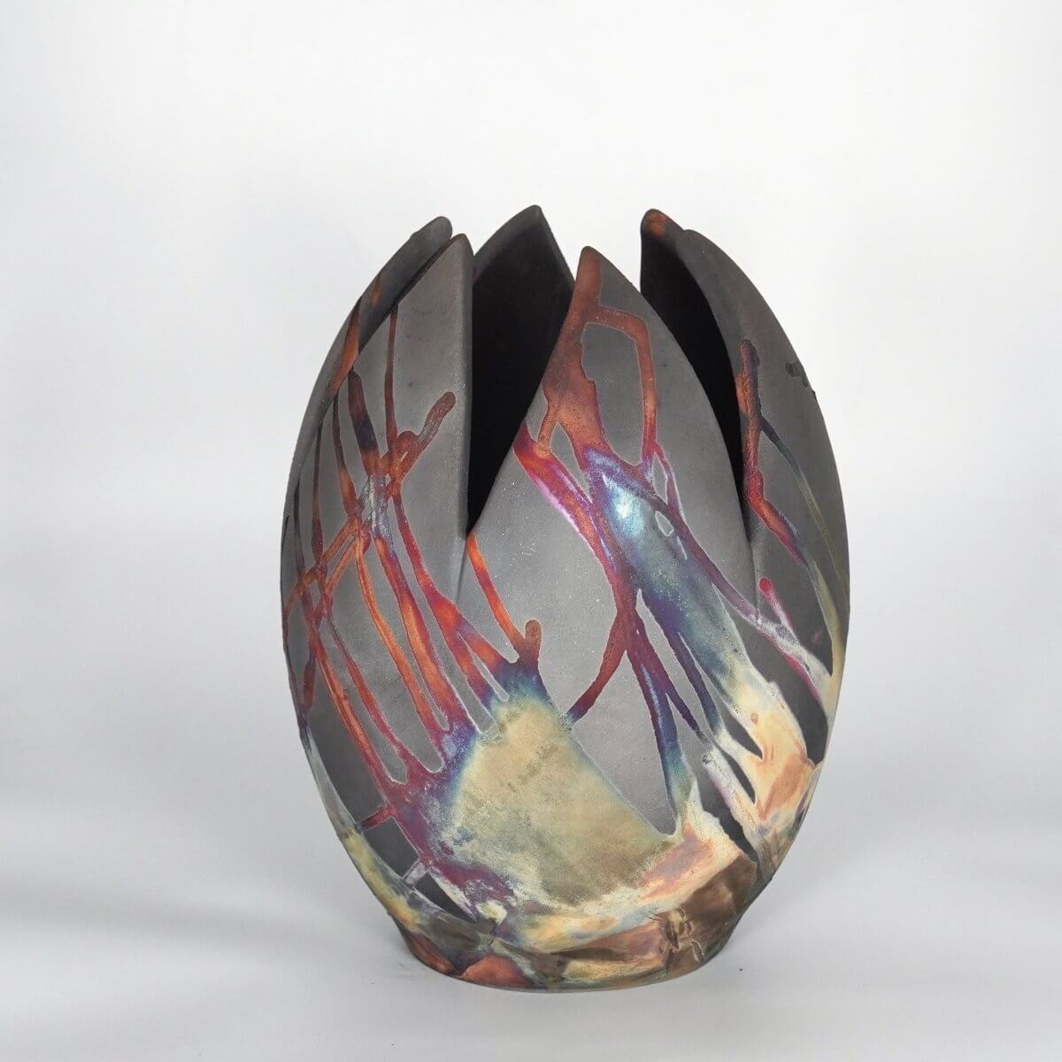 RAAQUU Large Flower Ceramic Vase Carbon Copper S/N0000172 11" Raku Pottery Unique Handmade ceramic pottery raku vases, urns, and home decor, sculptures, wall decor, gifts by Adil Ghani