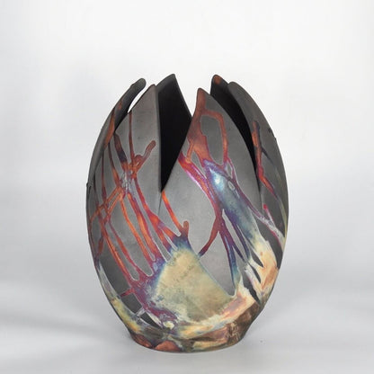 RAAQUU Large Flower Ceramic Vase Carbon Copper S/N0000172 11" Raku Pottery Unique Handmade ceramic pottery raku vases, urns, and home decor, sculptures, wall decor, gifts by Adil Ghani