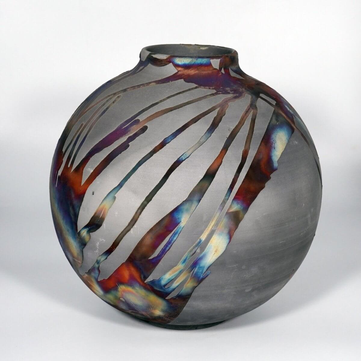 RAAQUU Large Globe Ceramic Vase Carbon Copper S/N0000760 11" Raku Pottery Unique Handmade ceramic pottery raku vases, urns, and home decor, sculptures, wall decor, gifts by Adil Ghani
