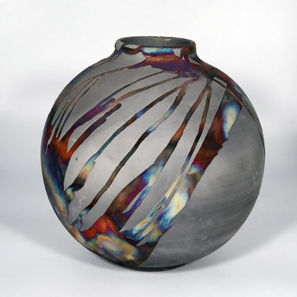 RAAQUU Large Globe Ceramic Vase Carbon Copper S/N0000760 11" Raku Pottery Unique Handmade ceramic pottery raku vases, urns, and home decor, sculptures, wall decor, gifts by Adil Ghani