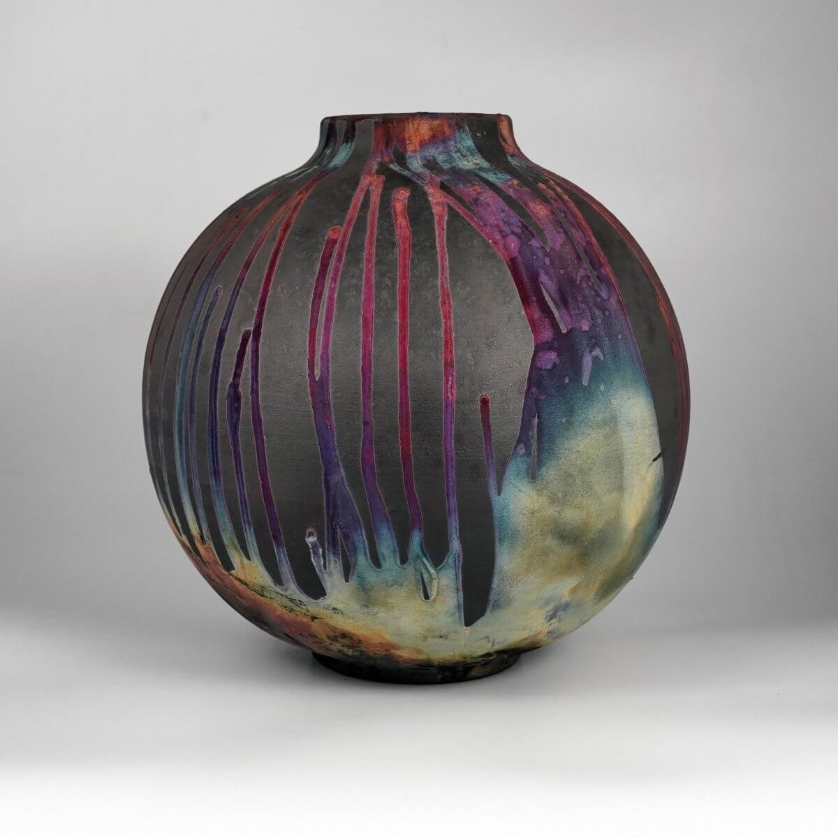 RAAQUU Large Globe Ceramic Vase Carbon Copper S/N0000774 11" Raku Pottery Unique Handmade ceramic pottery raku vases, urns, and home decor, sculptures, wall decor, gifts by Adil Ghani