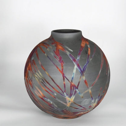 RAAQUU Large Globe Ceramic Vase Carbon Copper S/N0000787 11" Raku Pottery Unique Handmade ceramic pottery raku vases, urns, and home decor, sculptures, wall decor, gifts by Adil Ghani