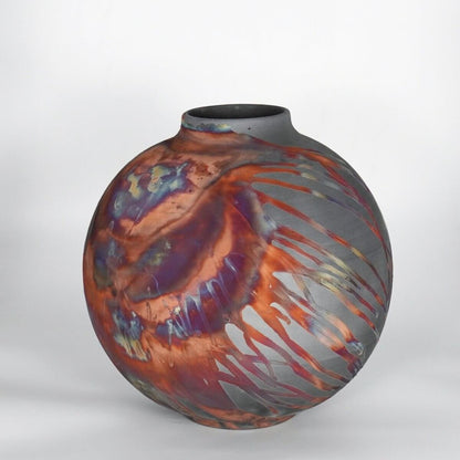 RAAQUU Large Globe Ceramic Vase Carbon Copper S/N0000787 11" Raku Pottery Unique Handmade ceramic pottery raku vases, urns, and home decor, sculptures, wall decor, gifts by Adil Ghani