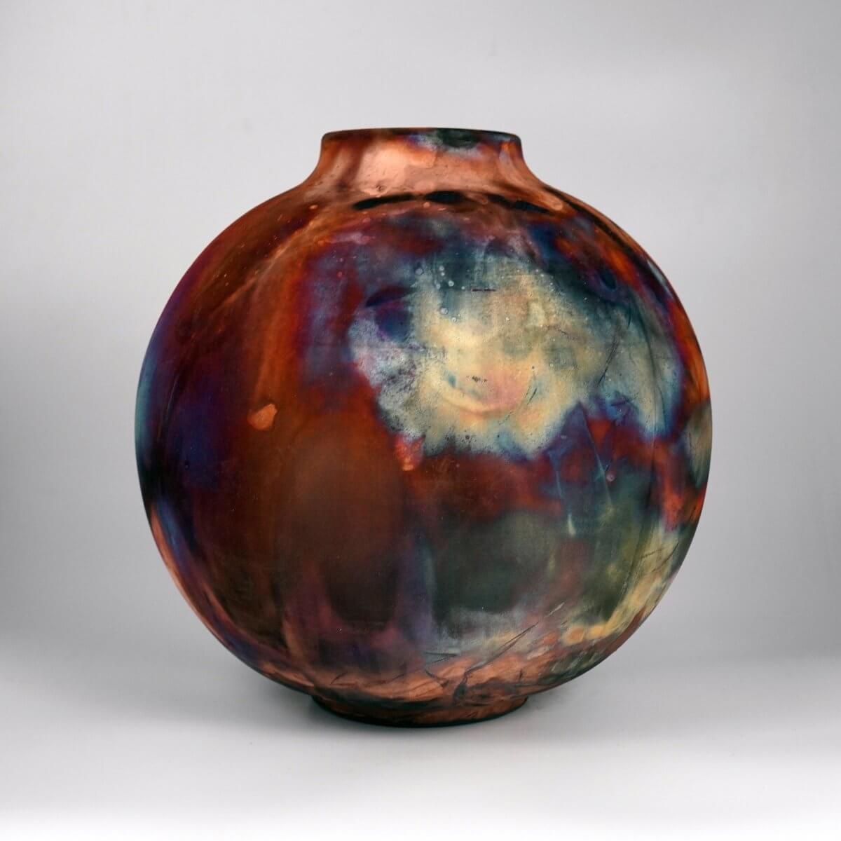 RAAQUU Large Globe Ceramic Vase Carbon Copper S/N0000793 11" Raku Pottery Unique Handmade ceramic pottery raku vases, urns, and home decor, sculptures, wall decor, gifts by Adil Ghani