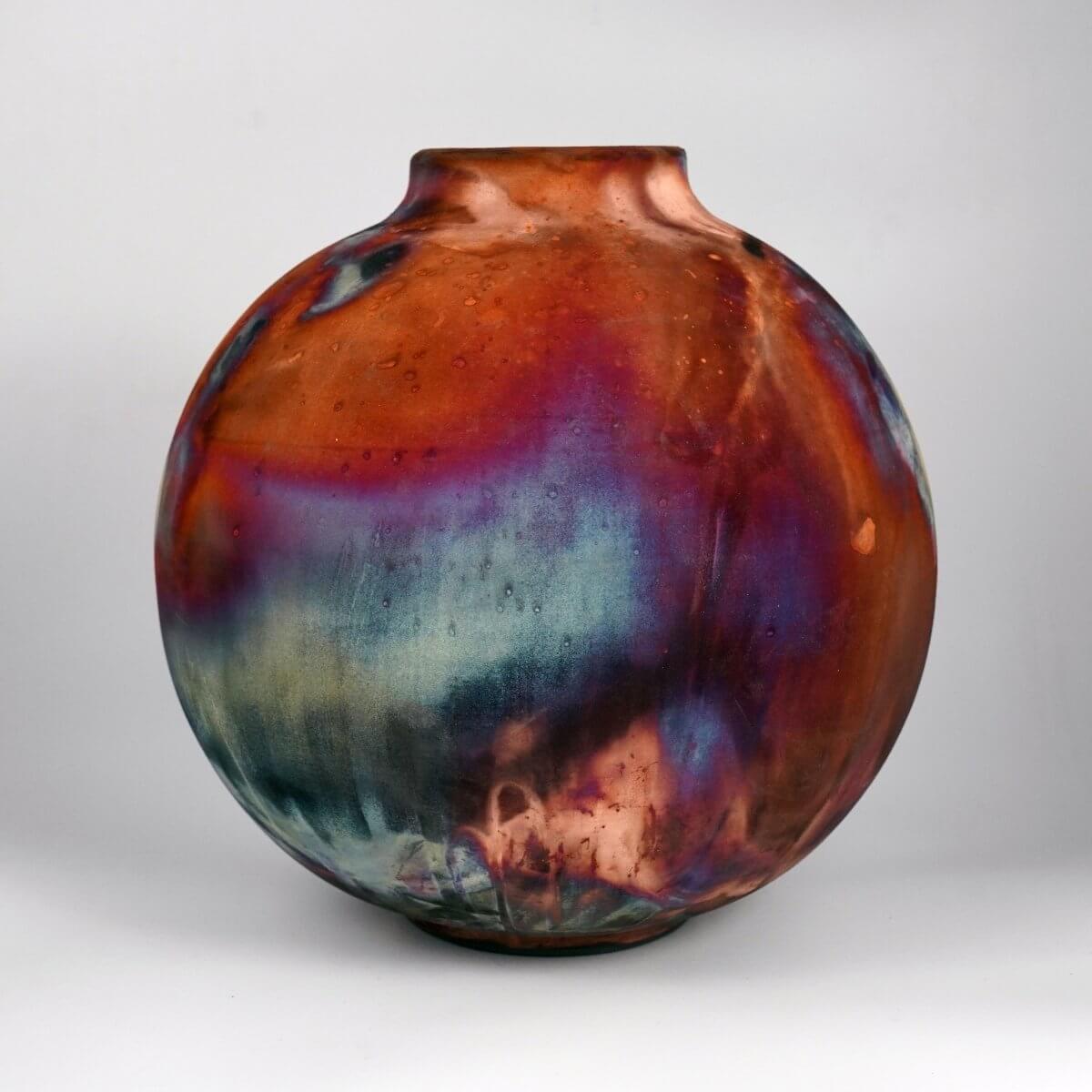 RAAQUU Large Globe Ceramic Vase Carbon Copper S/N0000793 11" Raku Pottery Unique Handmade ceramic pottery raku vases, urns, and home decor, sculptures, wall decor, gifts by Adil Ghani