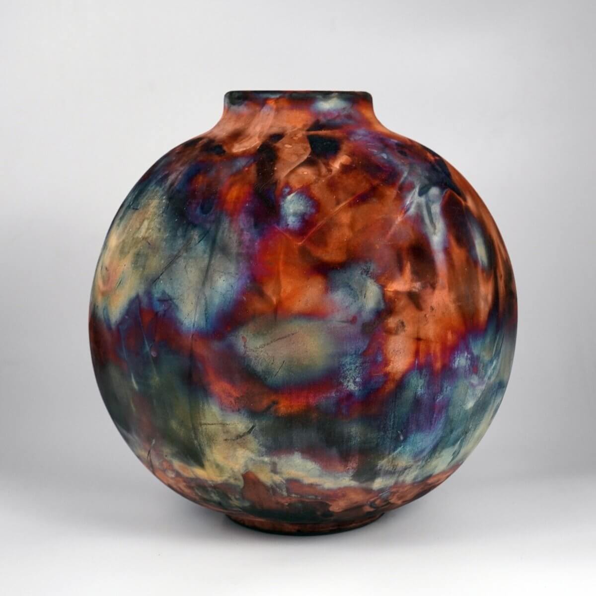 RAAQUU Large Globe Ceramic Vase Carbon Copper S/N0000793 11" Raku Pottery Unique Handmade ceramic pottery raku vases, urns, and home decor, sculptures, wall decor, gifts by Adil Ghani
