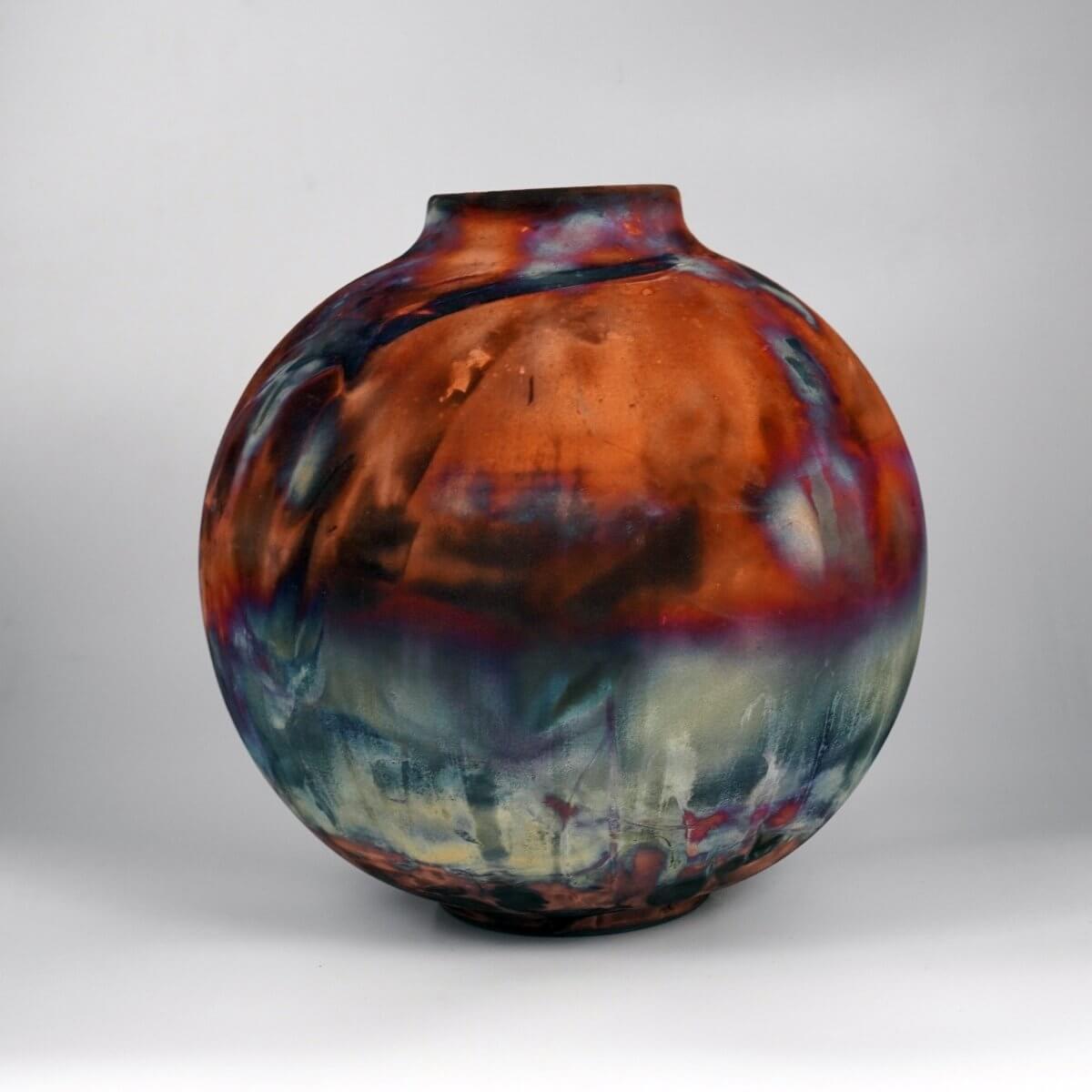 RAAQUU Large Globe Ceramic Vase Carbon Copper S/N0000793 11" Raku Pottery Unique Handmade ceramic pottery raku vases, urns, and home decor, sculptures, wall decor, gifts by Adil Ghani