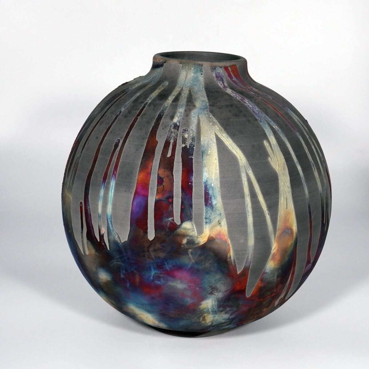 RAAQUU Large Globe Ceramic Vase Carbon Copper S/N0000878 11" Raku Pottery Unique Handmade ceramic pottery raku vases, urns, and home decor, sculptures, wall decor, gifts by Adil Ghani