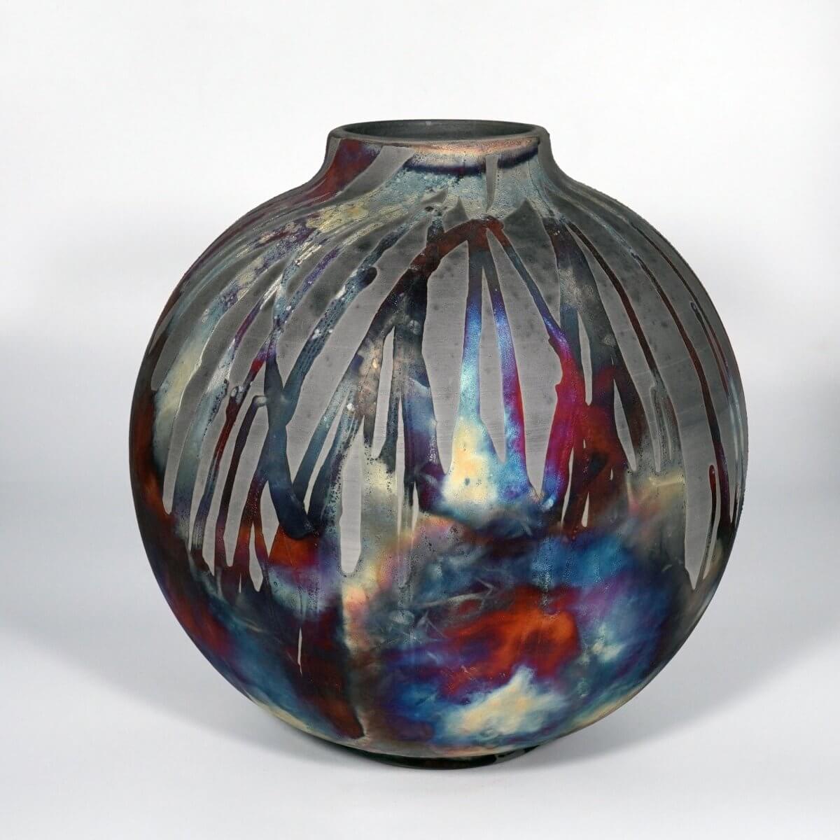 RAAQUU Large Globe Ceramic Vase Carbon Copper S/N0000878 11" Raku Pottery Unique Handmade ceramic pottery raku vases, urns, and home decor, sculptures, wall decor, gifts by Adil Ghani