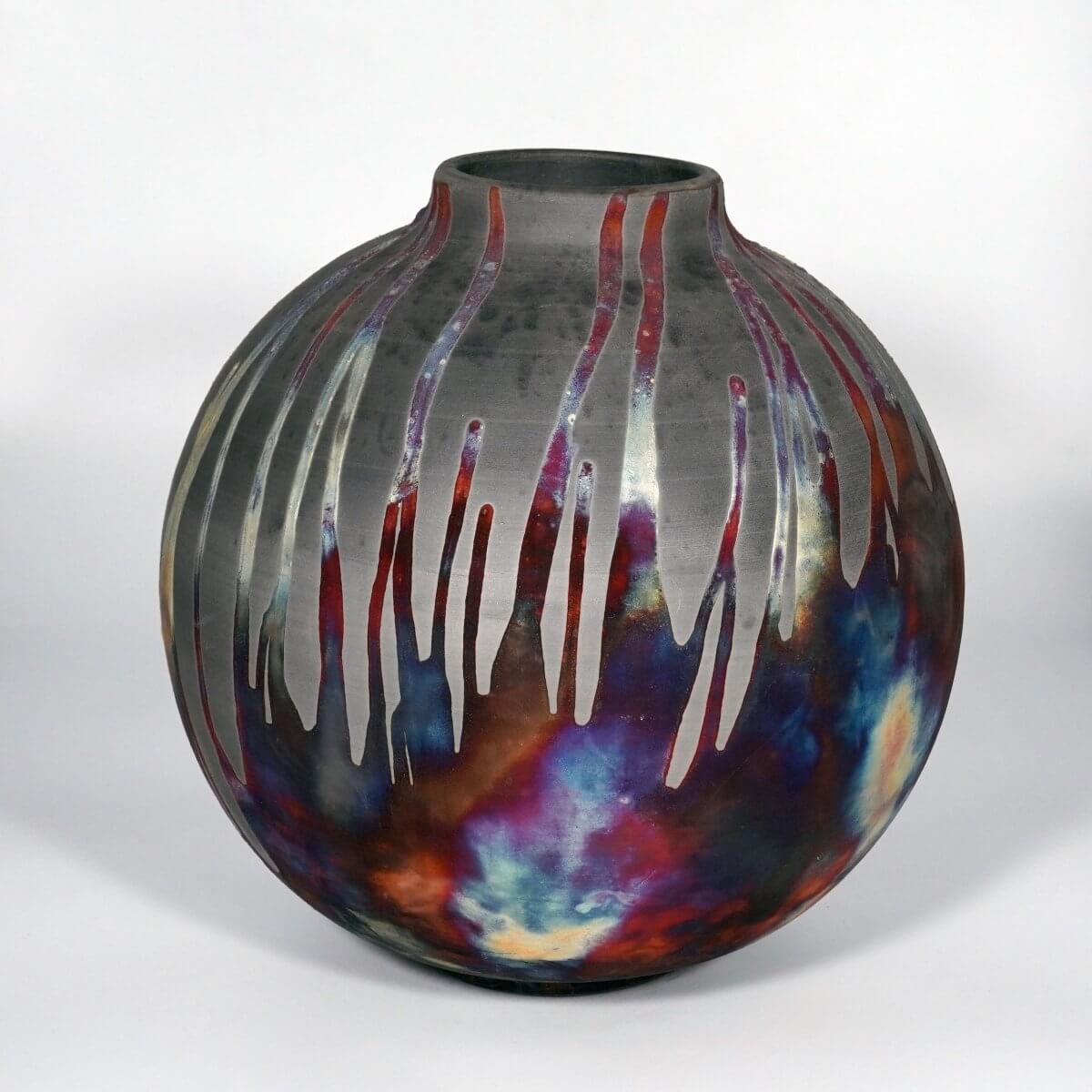 RAAQUU Large Globe Ceramic Vase Carbon Copper S/N0000878 11" Raku Pottery Unique Handmade ceramic pottery raku vases, urns, and home decor, sculptures, wall decor, gifts by Adil Ghani