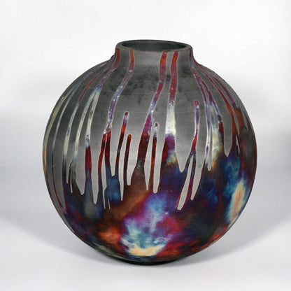 RAAQUU Large Globe Ceramic Vase Carbon Copper S/N0000878 11" Raku Pottery Unique Handmade ceramic pottery raku vases, urns, and home decor, sculptures, wall decor, gifts by Adil Ghani