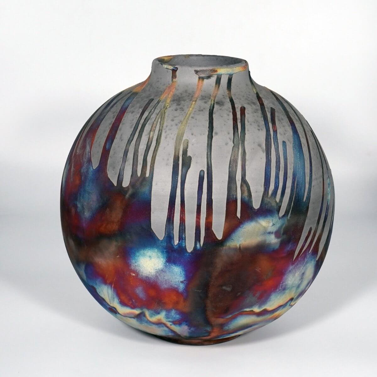 RAAQUU Large Globe Ceramic Vase Carbon Copper S/N0000882 11" Raku Pottery Unique Handmade ceramic pottery raku vases, urns, and home decor, sculptures, wall decor, gifts by Adil Ghani