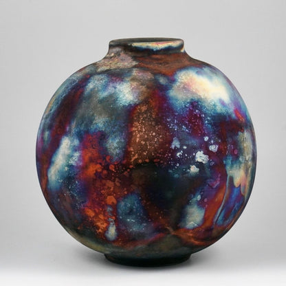 RAAQUU Large Globe Ceramic Vase Full Copper Matte S/N0000626 11" Raku Pottery - RAAQUU