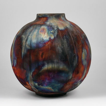 RAAQUU Large Globe Ceramic Vase Full Copper Matte S/N0000647 11" Raku Pottery - RAAQUU