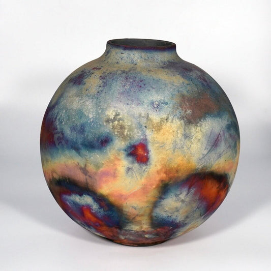 RAAQUU Large Globe Ceramic Vase Full Copper Matte S/N0000769 11" Raku Pottery Unique Handmade ceramic pottery raku vases, urns, and home decor, sculptures, wall decor, gifts by Adil Ghani