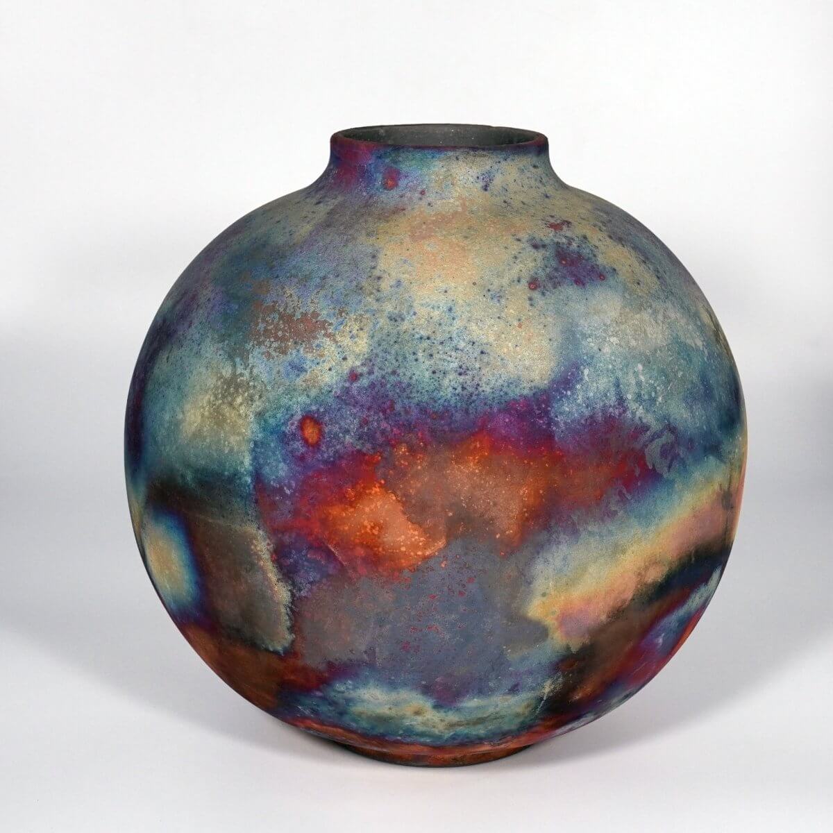 RAAQUU Large Globe Ceramic Vase Full Copper Matte S/N0000769 11" Raku Pottery Unique Handmade ceramic pottery raku vases, urns, and home decor, sculptures, wall decor, gifts by Adil Ghani