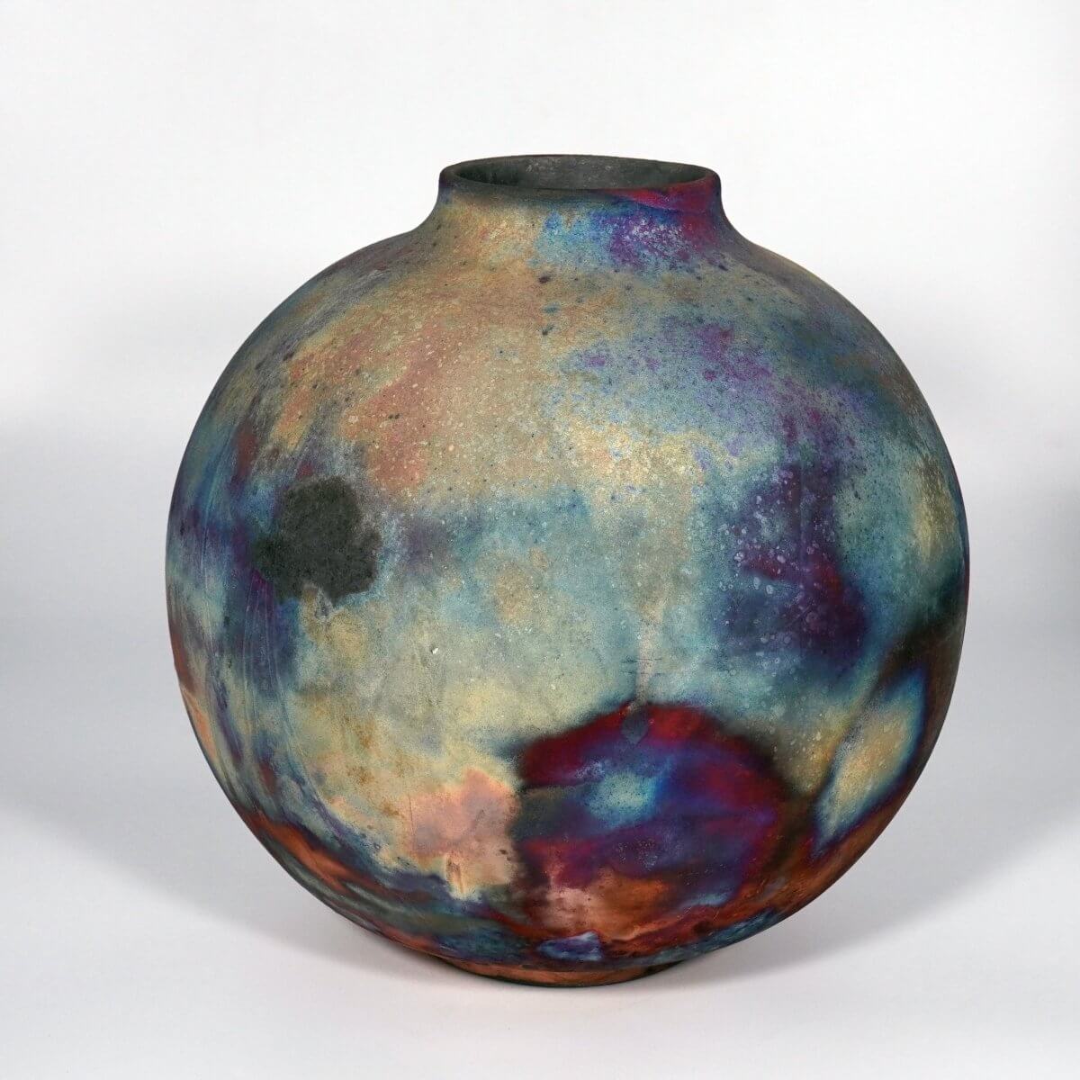 RAAQUU Large Globe Ceramic Vase Full Copper Matte S/N0000769 11" Raku Pottery Unique Handmade ceramic pottery raku vases, urns, and home decor, sculptures, wall decor, gifts by Adil Ghani