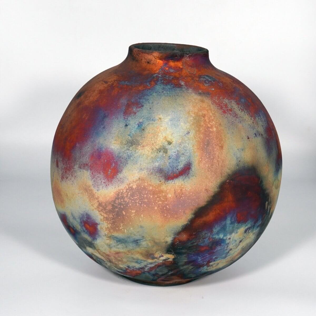 RAAQUU Large Globe Ceramic Vase Full Copper Matte S/N0000776 11" Raku Pottery Unique Handmade ceramic pottery raku vases, urns, and home decor, sculptures, wall decor, gifts by Adil Ghani