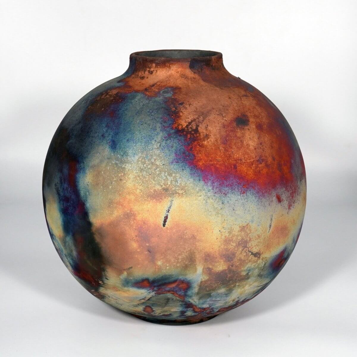 RAAQUU Large Globe Ceramic Vase Full Copper Matte S/N0000776 11" Raku Pottery Unique Handmade ceramic pottery raku vases, urns, and home decor, sculptures, wall decor, gifts by Adil Ghani
