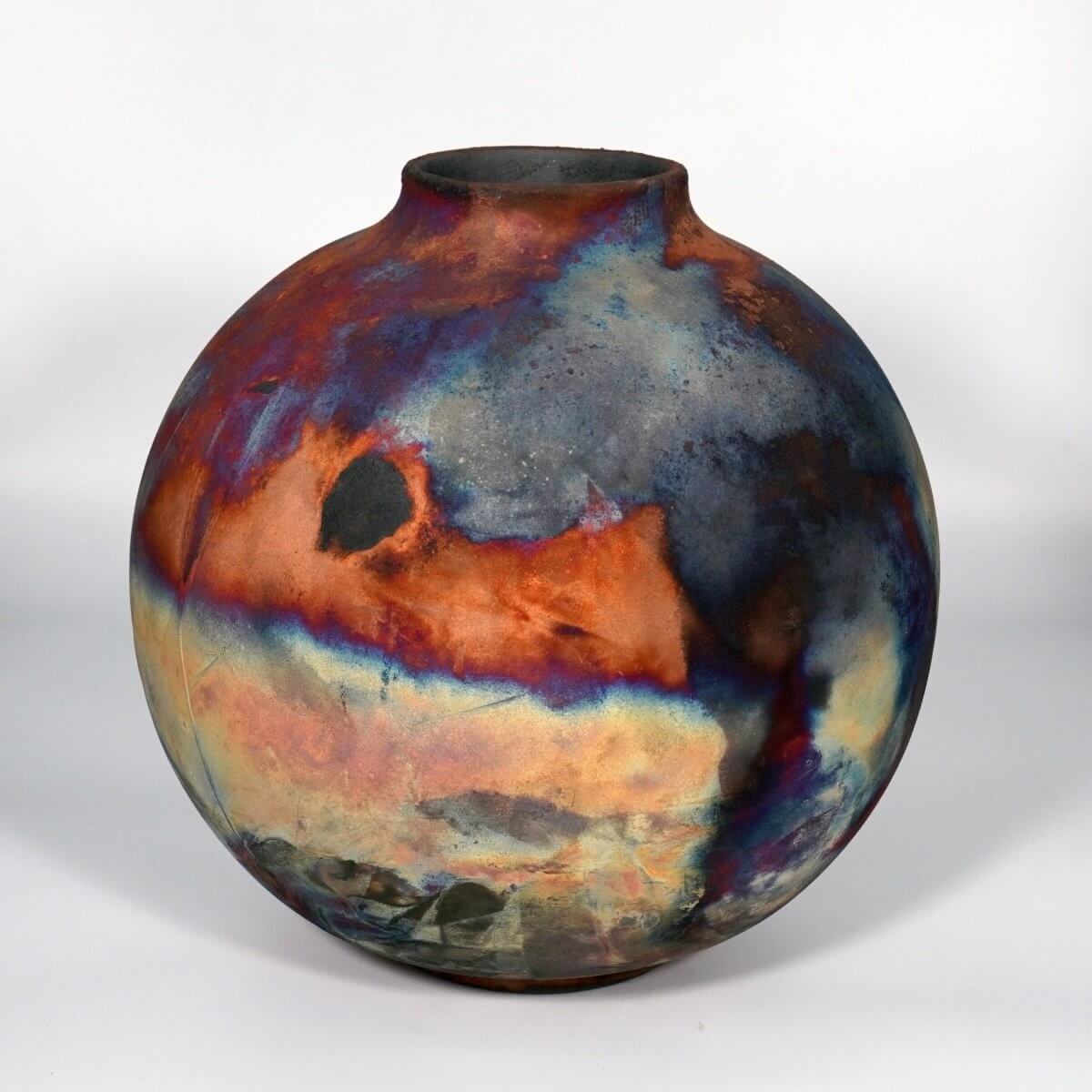 RAAQUU Large Globe Ceramic Vase Full Copper Matte S/N0000776 11" Raku Pottery Unique Handmade ceramic pottery raku vases, urns, and home decor, sculptures, wall decor, gifts by Adil Ghani