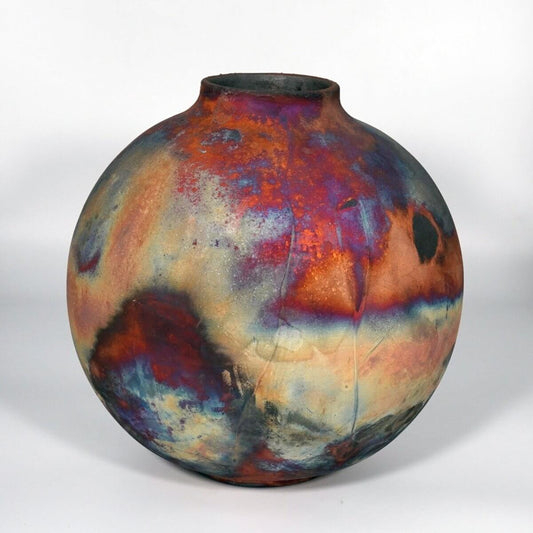 RAAQUU Large Globe Ceramic Vase Full Copper Matte S/N0000776 11" Raku Pottery Unique Handmade ceramic pottery raku vases, urns, and home decor, sculptures, wall decor, gifts by Adil Ghani