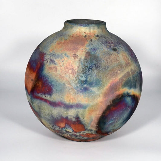 RAAQUU Large Globe Ceramic Vase Full Copper Matte S/N0000781 11" Raku Pottery Unique Handmade ceramic pottery raku vases, urns, and home decor, sculptures, wall decor, gifts by Adil Ghani