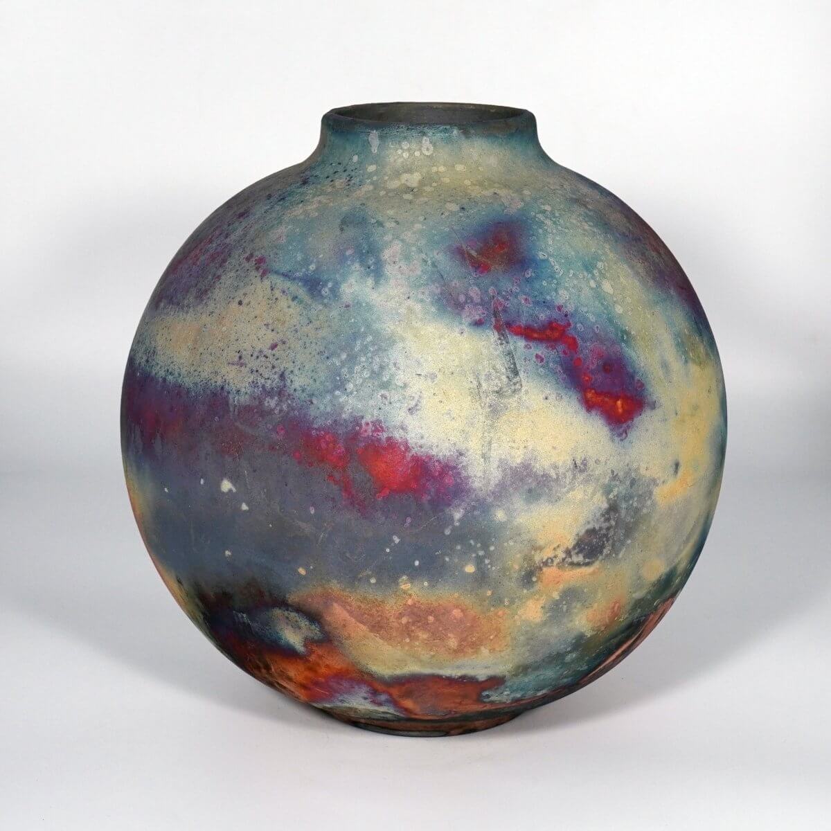 RAAQUU Large Globe Ceramic Vase Full Copper Matte S/N0000781 11" Raku Pottery Unique Handmade ceramic pottery raku vases, urns, and home decor, sculptures, wall decor, gifts by Adil Ghani