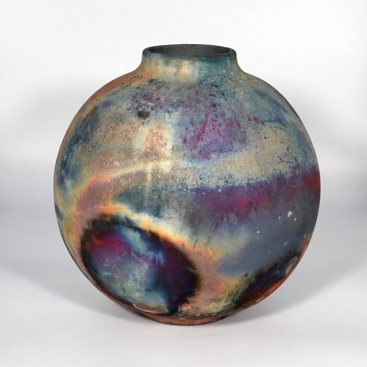 RAAQUU Large Globe Ceramic Vase Full Copper Matte S/N0000781 11" Raku Pottery Unique Handmade ceramic pottery raku vases, urns, and home decor, sculptures, wall decor, gifts by Adil Ghani