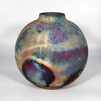 RAAQUU Large Globe Ceramic Vase Full Copper Matte S/N0000781 11" Raku Pottery Unique Handmade ceramic pottery raku vases, urns, and home decor, sculptures, wall decor, gifts by Adil Ghani