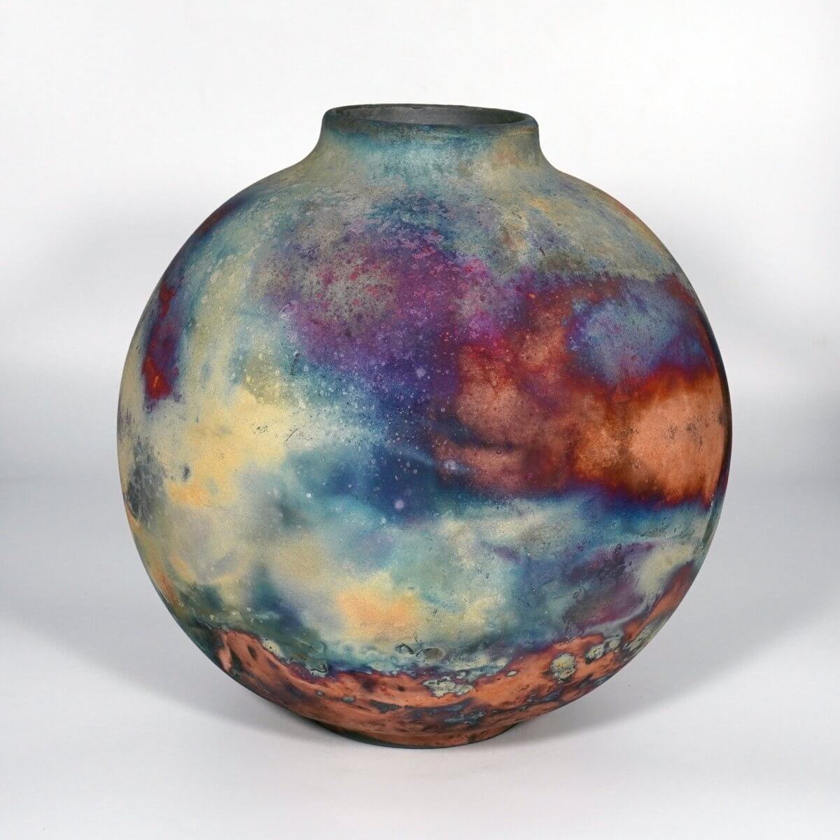 RAAQUU Large Globe Ceramic Vase Full Copper Matte S/N0000781 11" Raku Pottery Unique Handmade ceramic pottery raku vases, urns, and home decor, sculptures, wall decor, gifts by Adil Ghani