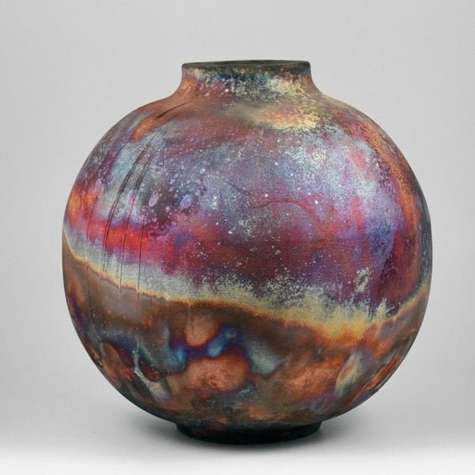 RAAQUU Large Globe Ceramic Vase Full Copper Matte S/N0000783 11" Raku Pottery - RAAQUU