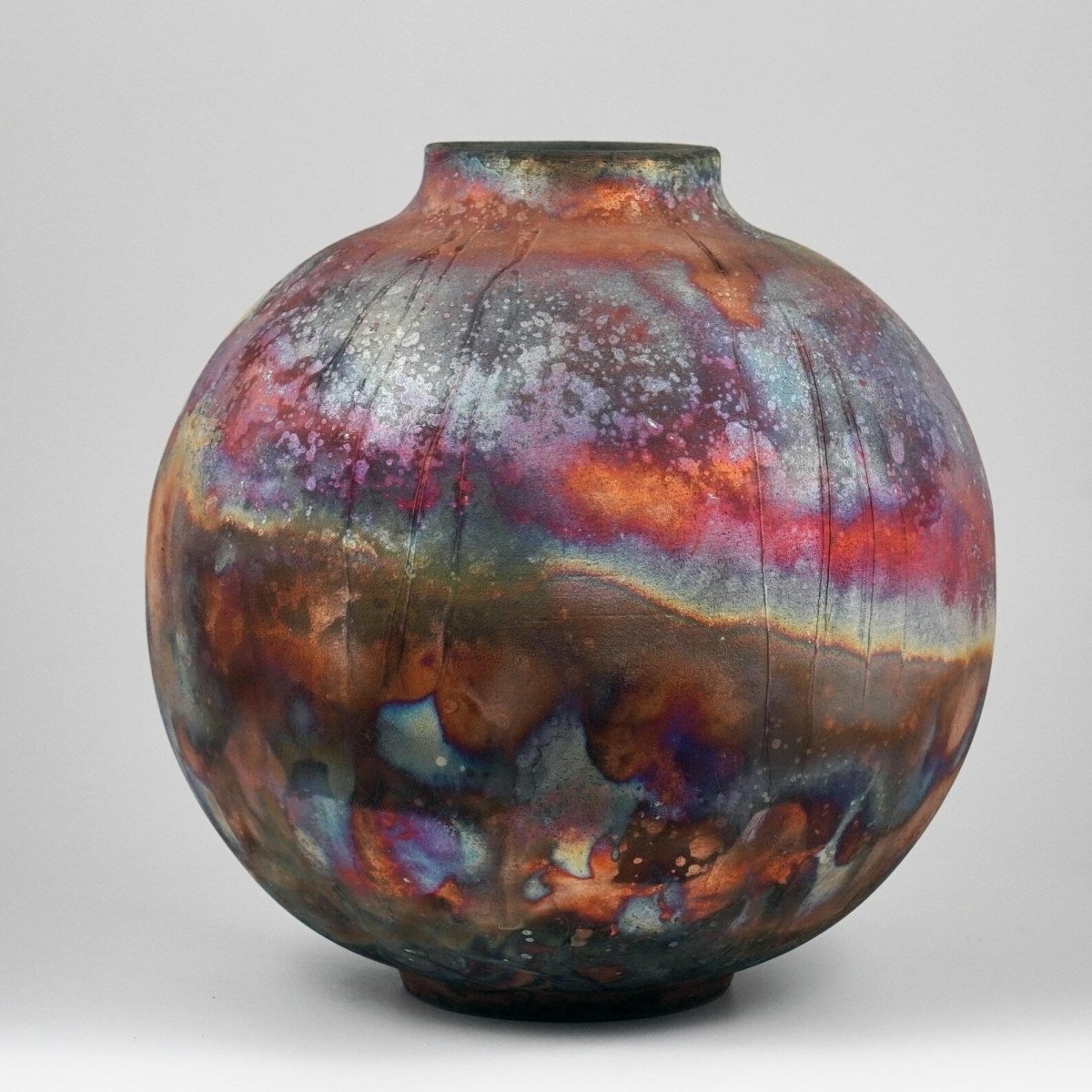 RAAQUU Large Globe Ceramic Vase Full Copper Matte S/N0000783 11" Raku Pottery - RAAQUU