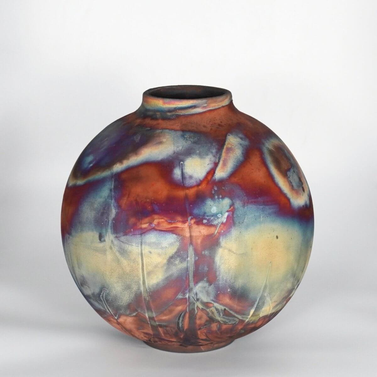RAAQUU Large Globe Ceramic Vase Full Copper Matte S/N0000799 11" Raku Pottery Unique Handmade ceramic pottery raku vases, urns, and home decor, sculptures, wall decor, gifts by Adil Ghani