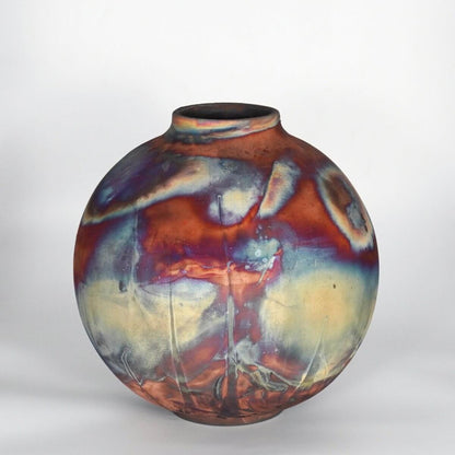 RAAQUU Large Globe Ceramic Vase Full Copper Matte S/N0000799 11" Raku Pottery Unique Handmade ceramic pottery raku vases, urns, and home decor, sculptures, wall decor, gifts by Adil Ghani