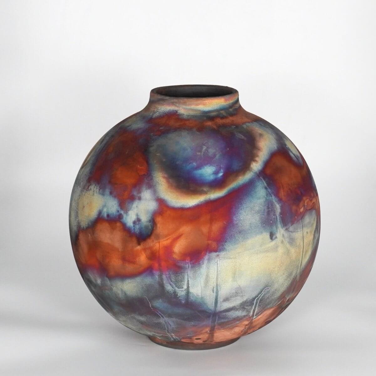 RAAQUU Large Globe Ceramic Vase Full Copper Matte S/N0000799 11" Raku Pottery Unique Handmade ceramic pottery raku vases, urns, and home decor, sculptures, wall decor, gifts by Adil Ghani