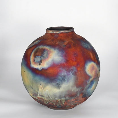 RAAQUU Large Globe Ceramic Vase Full Copper Matte S/N0000799 11" Raku Pottery Unique Handmade ceramic pottery raku vases, urns, and home decor, sculptures, wall decor, gifts by Adil Ghani