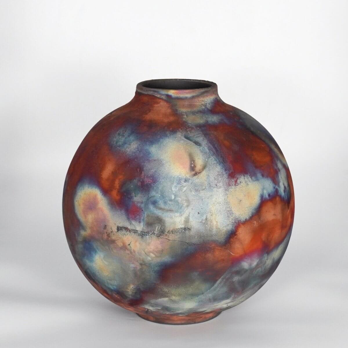 RAAQUU Large Globe Ceramic Vase Full Copper Matte S/N0000799 11" Raku Pottery Unique Handmade ceramic pottery raku vases, urns, and home decor, sculptures, wall decor, gifts by Adil Ghani