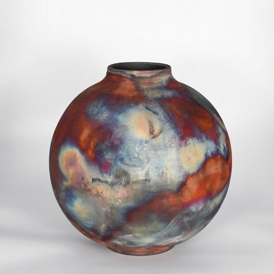RAAQUU Large Globe Ceramic Vase Full Copper Matte S/N0000799 11" Raku Pottery Unique Handmade ceramic pottery raku vases, urns, and home decor, sculptures, wall decor, gifts by Adil Ghani